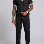 KZZ Color-block sleeve short-sleeve knit polo shirt and drawstring trousers