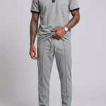 KZZ Color-block sleeve short-sleeve knit polo shirt and drawstring trousers