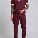 KZZ Color-block sleeve short-sleeve knit polo shirt and drawstring trousers