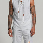 KZZ Men's Sleeveless Hooded Vest and Drawstring Shorts