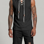 KZZ Men's Sleeveless Hooded Vest and Drawstring Shorts