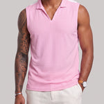 KZZ Men's Summer Sleeveless Vest with Stand Collar and Panel Detailing