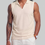 KZZ Men's Summer Sleeveless Vest with Stand Collar and Panel Detailing