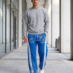 KZZ Ombre-wash embroidered side-stripe wide-leg sweatpants