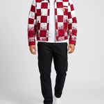 KZZ Men's red and white checkered bomber jacket
