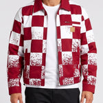 KZZ Men's red and white checkered bomber jacket