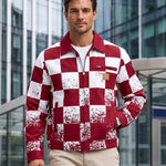 KZZ Men's red and white checkered bomber jacket