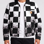 KZZ Men's red and white checkered bomber jacket