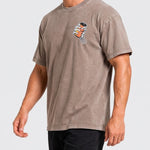 KZZ Retro acid-washed skull beer pattern T-shirt