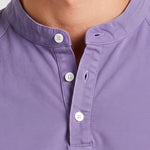 KZZ Men's Retro Washed Three-Button Stand Collar Henley Collar Long-Sleeve Pullover