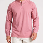 KZZ Men's Retro Washed Three-Button Stand Collar Henley Collar Long-Sleeve Pullover