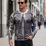 KZZ Men's Halloween 3D Skull Print Long-Sleeve T-Shirt