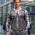 KZZ Men's Halloween 3D Skull Print Long-Sleeve T-Shirt