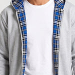 KZZ Men's plaid lined reversible zip-up hooded jacket