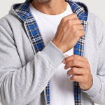 KZZ Men's plaid lined reversible zip-up hooded jacket
