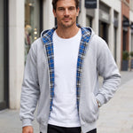 KZZ Men's plaid lined reversible zip-up hooded jacket