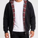 KZZ Men's plaid lined reversible zip-up hooded jacket