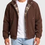 KZZ Men's Corduroy Hooded Retro Fashion Solid Color Jacket