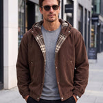 KZZ Men's Corduroy Hooded Retro Fashion Solid Color Jacket
