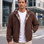 KZZ Men's Corduroy Hooded Retro Fashion Solid Color Jacket