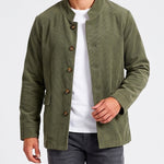 KZZ Men's solid color stand-up collar button pocket cardigan