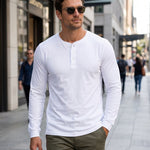 KZZ Men's casual layered top with multiple buttons on the front