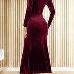 Solid Velvet Long Sleeve V Neck Slim Fit Fishtail Maxi Dress