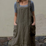 Nadorine Women's Cross Back Apron with Pockets Pinafore Dress
