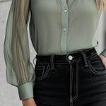 Chic Timeless Sheer Sleeve Button-Up Shirt