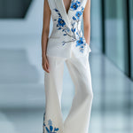 Urban Sleeveless Floral Printed Blazer and Trousers Set