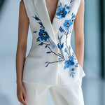Urban Sleeveless Floral Printed Blazer and Trousers Set