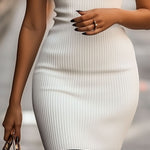Ribbed Knit Contrast Trim Bodycon Dress