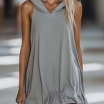 Casual Fashion Loose Grey Sleeveless Hoodie Style Mini Dress