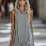 Casual Fashion Loose Grey Sleeveless Hoodie Style Mini Dress