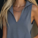 Relaxed And Stylish Sleeveless Loose Gray Hoodie Style Mini Dress