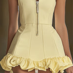 Fashion Slim Fit Goose Yellow Front Zip Hooded Ruffle Sleeveless Mini Dress
