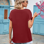 Short Sleeve V Neck Blouse Top Lace Trim Casual Summer Tee Shirt