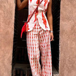 Good Luck Linen Blend Koi Pattern High Rise Elastic Waist Loose Pants