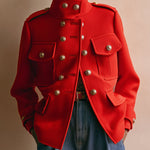 Vintage Loose Gold Button Red Wool Jacket