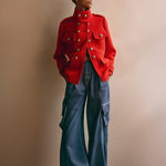 Vintage Loose Gold Button Red Wool Jacket