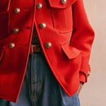 Vintage Loose Gold Button Red Wool Jacket