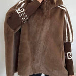 Plush Hooded Vertical Stripe Printed Casual Coat