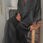 V NECK SOLID COLOR MAXI DRESS