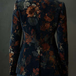 Vintage Floral Print Metal Button Polyester Velvet Blazer