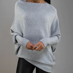 Nadorine Asymmetric Draped Jumper Long Batwing Sleeve Off The Shoulder Sweater