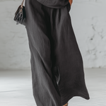 Gray Cotton And Linen Sleeveless One Shoulder Top With Tie Detail And Wide Leg Pants Set