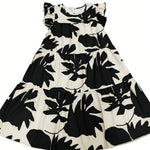 Loose Ruffle Sleeves Flower Print Pleated Round-Neck Midi Dresses