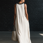 Bohemian Style White And Black Color Blocked Sleeveless V-neck Maxi Dress