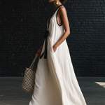 Bohemian Style White And Black Color Blocked Sleeveless V-neck Maxi Dress