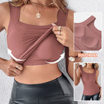 U-Neck Sleeveless Tank Seamless Skinny Layering Top with Built-In Bra